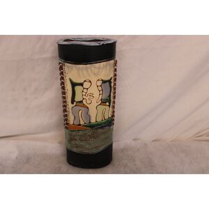 Vintage Italian Art Pottery Figural Cylinder Vase Mid Century Modern Sgraffito